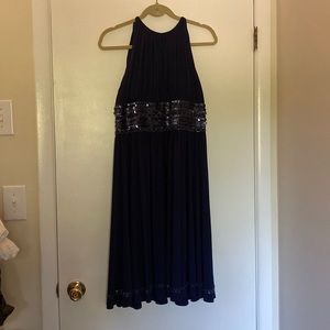 Navy sleeveless sequined dress